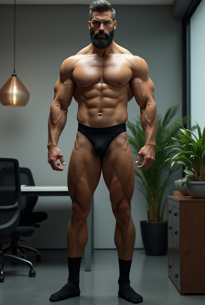 East Asian dad transparent tight suit long legs business short black socks black stockings full body big dick muscle beard manly office sexy abdominal muscles fuck