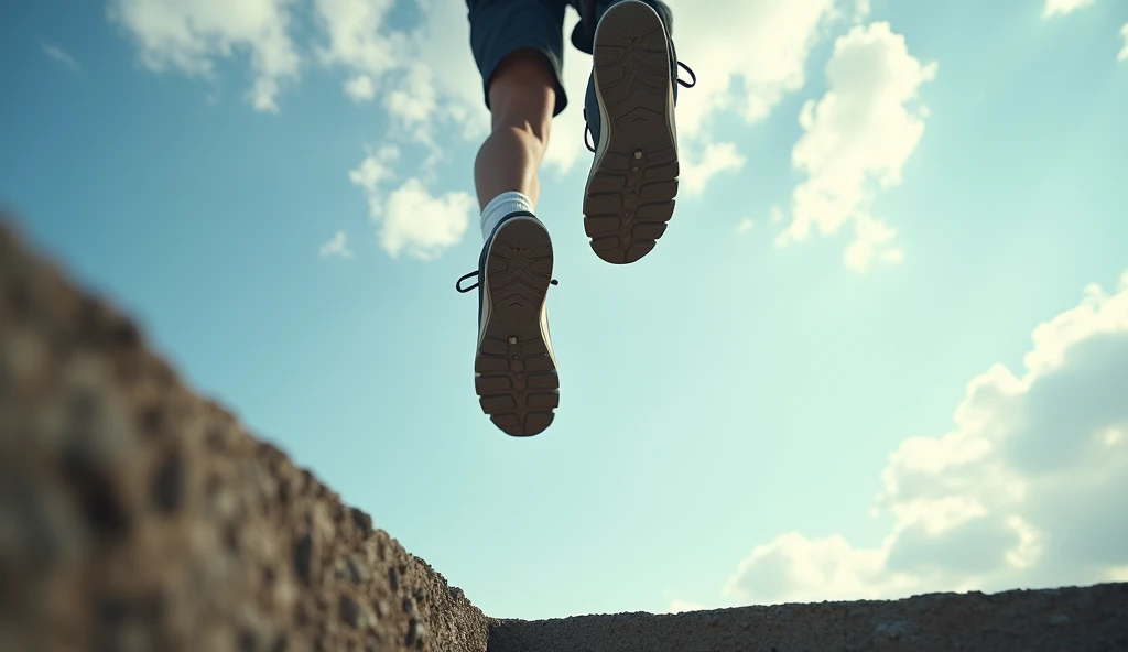 FEET JUMPING FROM LIFT OUTSIDE, NADIR VIEW