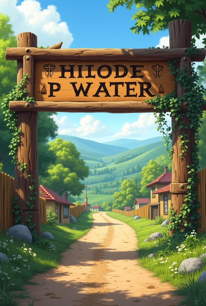 A sign at the entrance to a village about saving water