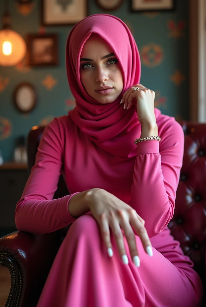 real,-niqab Girl,Arabic, arab girl,  Sexy feet, white toenails, in the nail salon, crossed legs nail studio, long nails, pink outfit, crossed legs, sexy posing feets, BIG ASS