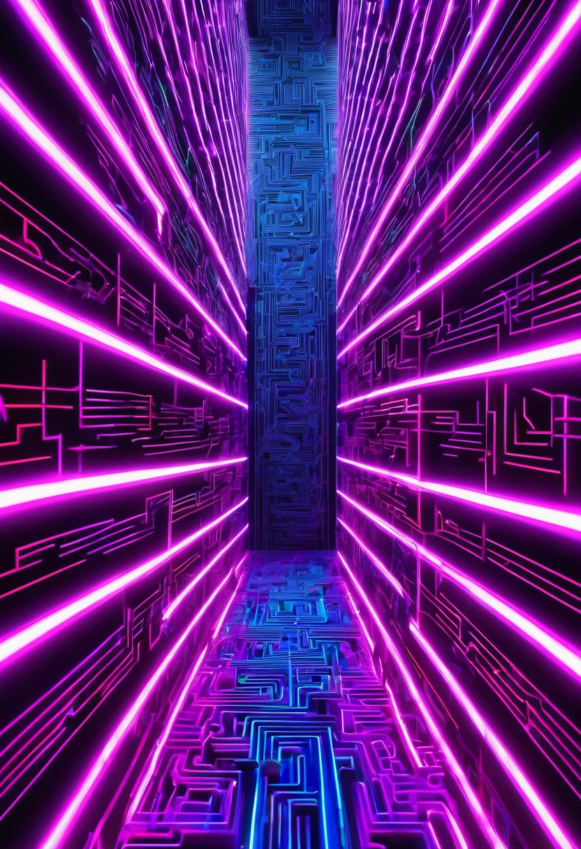 neon line lights lead you through a maze-like pattern, (ultra detailed, absolutely resolution, best quality:1.3), 2.5D, delicate and dynamic effects, artistic photography, hyper realistic, graphic CG digital art, conceptual installation art