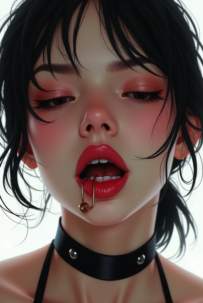 Black choker, Run the whole race, a lot of cum on the face, piercing without nose, mesa, High resolution, High resolution, award-winning photo, realistic skin texture, very detailed, Keep your eyes sharp and focused, nose and mouth, facial focus, Woman with open mouth and closed eyes, Black sweater, 3, black hair, symmetrical face, Realistic nostrils.low angle, elongated C-shaped nostrils,,,Be careful when you navigate, White background, sweaty skin, iluminación que destaca la sweaty skin ((hook nose))Shiny skin from sweat, shiny skin, sweaty hair, ball gag, bright sun, a cartoon picture of a woman with long hair and a purple shirt, blonde - haired princess, ilya kuvshinov with long hair, seductive anime girl, Rapunzel, blonde anime girl with long hair, detailed digital anime art, extremely detailed Artgerm, anime princess, beautiful alluring anime woman, long blonde hair and large eyes
