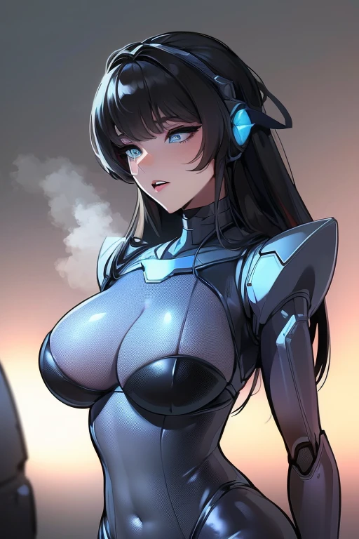 (masterpiece),(Highest quality),(Super detailed),(Best illustrations),(Best Shadow),(Absurd),(Detailed Background),(so beautiful), 16K, 8K, 4K,(Best Shadow),empty eyes,robotization,woman ,big bust,Robot Joint ,Metal skin,Black Suit,long hair,a black suit that covers the whole body