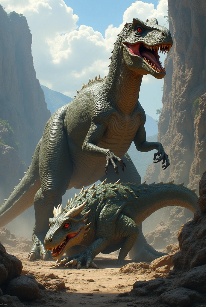 Dinosaur vs  dragon fighting dinosaur won dragon down and die 