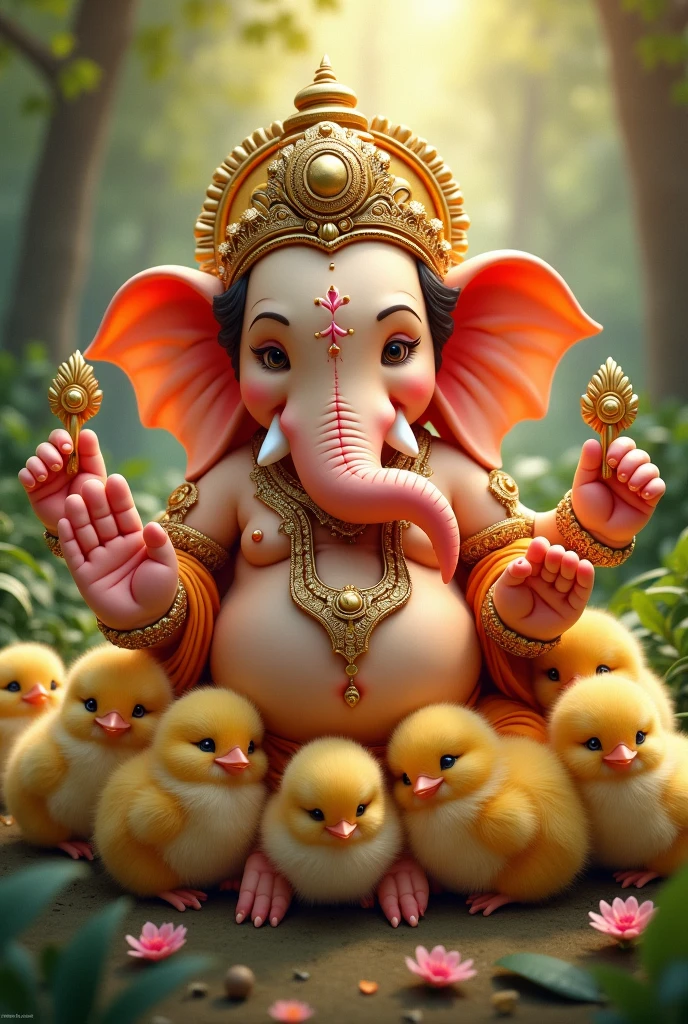 Ganesha 

with chubby chicks and curly hair

