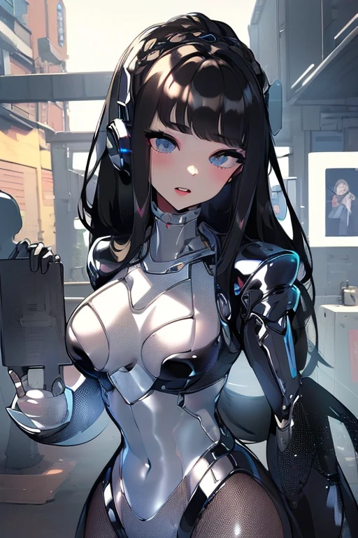 (masterpiece),(Highest quality),(Super detailed),(Best illustrations),(Best Shadow),(Absurd),(Detailed Background),(so beautiful), 16K, 8K, 4K,(Best Shadow),empty eyes,robotization,woman ,big bust,Robot Joint ,Metal skin,Black Suit,long hair,a black suit that covers the whole body