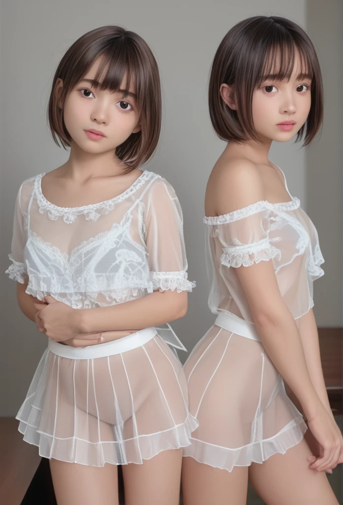 A woman with a beautiful girl々Create a new, whole body, A short sheer dress for、For girls, remove the low-cut see-through blouse and mini skirt., I&#39;m looking forward to both, The boy is kissing her breast, Make it look realistic