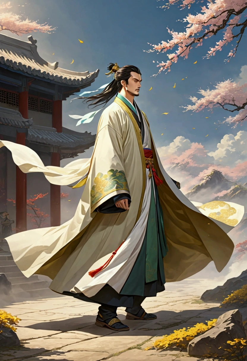 Three Kingdoms Zhuge Liang, Clothes made of a coat, wind, youth, Full body exposed