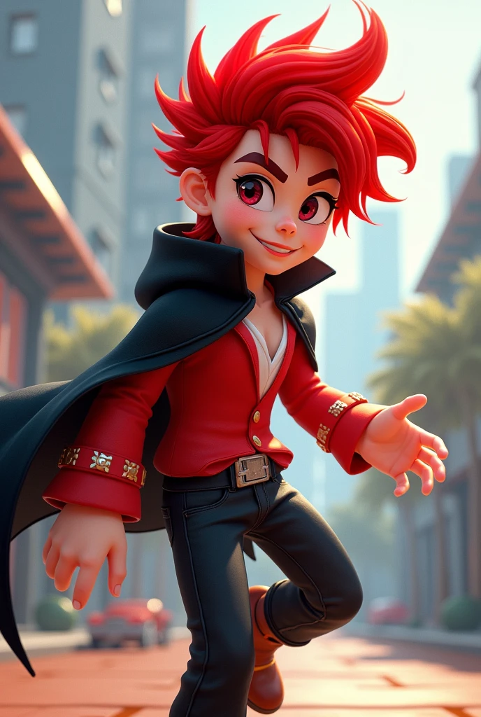 A character with a Flamengo shirt, red hair and a black cause from the Roblox game, short hair