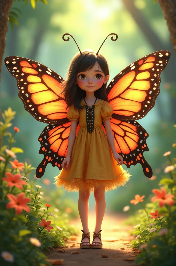 pixar image, ume dressed as a rare butterfly, big wings, at the age of 11
