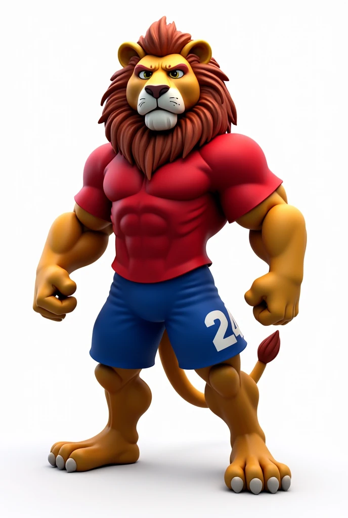 69 / 5,000 A lion mascot with the number 24 on the leg in white with a red polo shirt and blue shorts with a white background