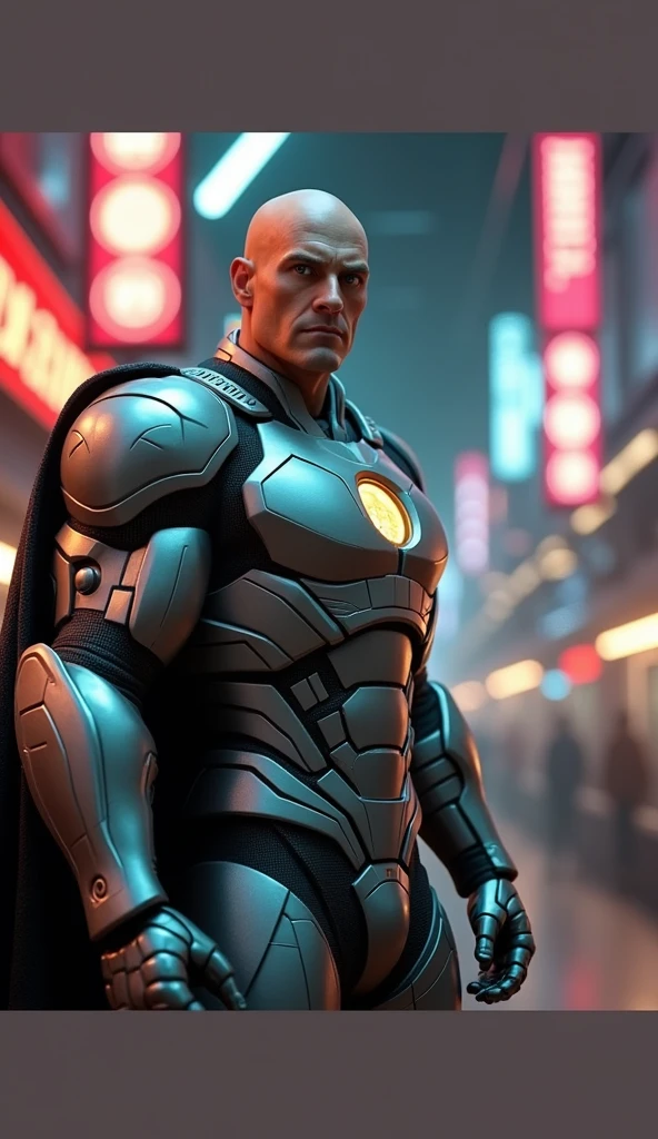{
"subject": "Lex Luthor in a metallic, heavily-armored exosuit, prepared for battle against Superman",
"type": "photorealistic image",
"environment": "dimly lit underground laboratory, with advanced technology and holographic displays",
"art_style": "ultra-realistic",
"inspirations": "H. R. Giger, Zdzisław Beksiński, Kentaro Miura",
"camera": "Nikon Z9",
"lens": "NIKKOR Z 50mm f/1.8 S",
"shot": "full body shot, slightly from below to emphasize power",
"render_details": "{high-definition textures, perfect depth of field, realistic reflections}",
"lighting": "dramatic, spotlight focused on armor",
"filters": "sharpness enhancement, vignette effect",
"resolution": "8K resolution"
}