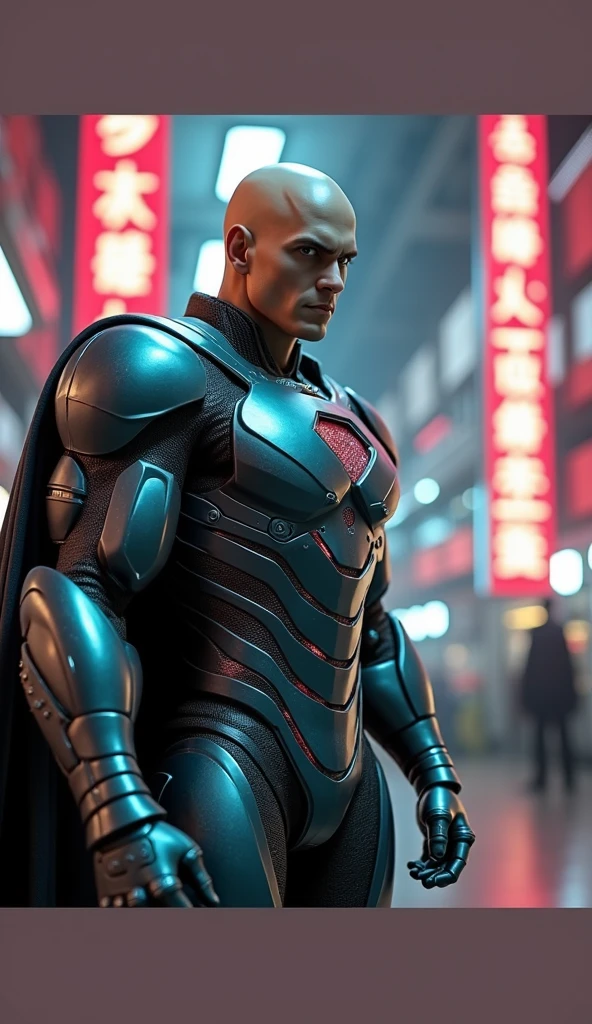 {
"subject": "Lex Luthor in a metallic, heavily-armored exosuit, prepared for battle against Superman",
"type": "photorealistic image",
"environment": "dimly lit underground laboratory, with advanced technology and holographic displays",
"art_style": "ultra-realistic",
"inspirations": "H. R. Giger, Zdzisław Beksiński, Kentaro Miura",
"camera": "Nikon Z9",
"lens": "NIKKOR Z 50mm f/1.8 S",
"shot": "full body shot, slightly from below to emphasize power",
"render_details": "{high-definition textures, perfect depth of field, realistic reflections}",
"lighting": "dramatic, spotlight focused on armor",
"filters": "sharpness enhancement, vignette effect",
"resolution": "8K resolution"
}
