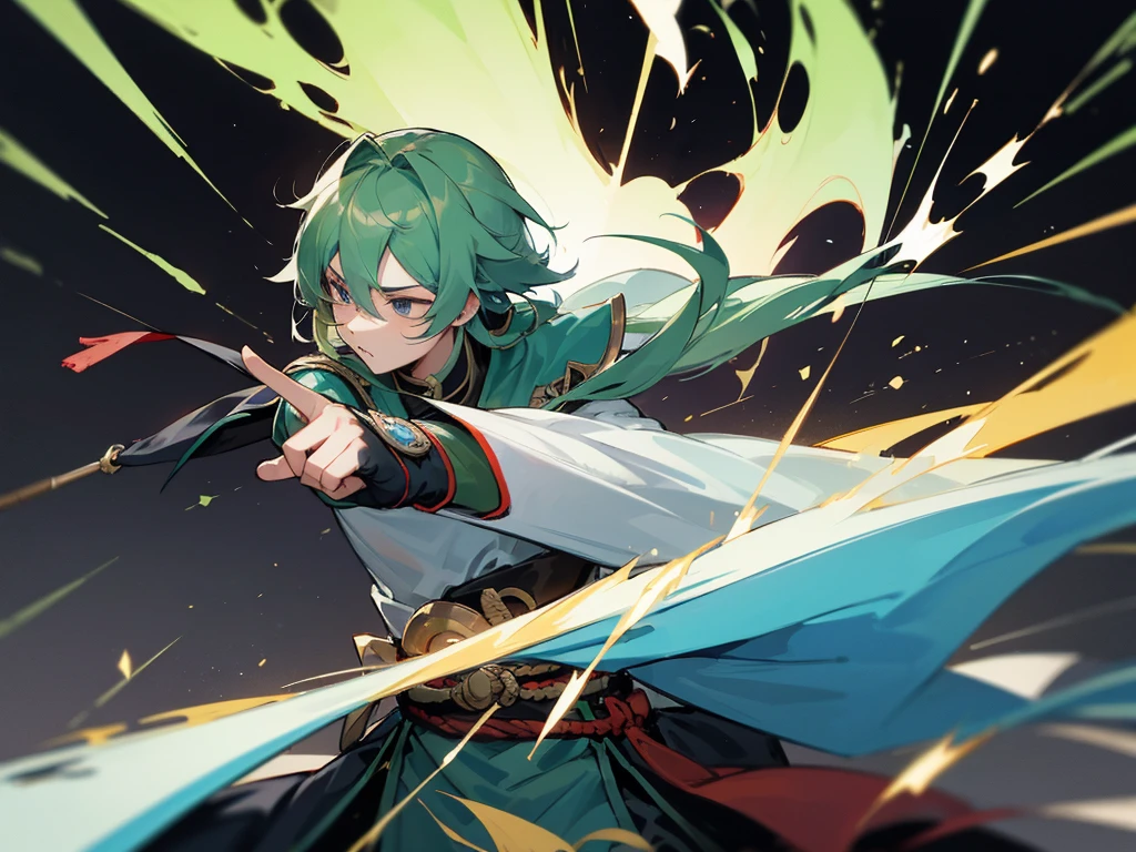 Zhao yun, shinsengumi, infinite effect, Chinese armor, spear holding, combat, action, black background, blow effect