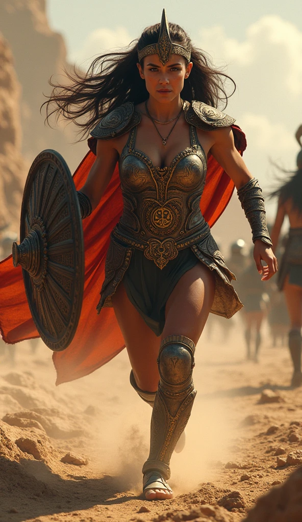 Beautiful woman in warrior costume running with shield and buckler, Greek Amazonian warriors, Female Warrior, Female warrior, Ancient Greek armor, Female warrior, 美しいFemale Warrior, Fighting the Barbarians, 筋肉質なFemale Warrior, Warrior Girl, north Female Warrior, north  Female Warrior, beautiful Female Warrior, とても美しい狂Female warrior, medieval Female Warrior