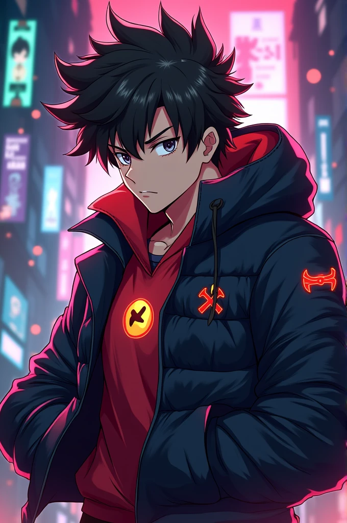 A anime male gamer logo with name (mr. Invincible)