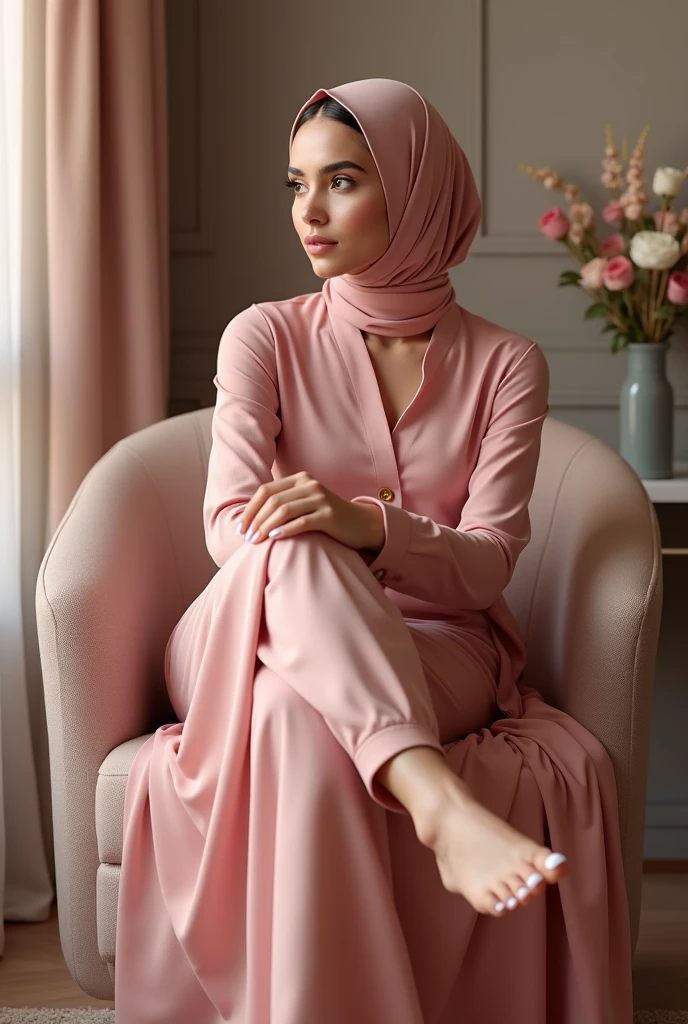 real,-niqab girls,Arabic, arab girl,  Sexy feet, white toenails, in the nail salon, crossed legs nail studio, long nails, pink outfit, crossed legs, sexy posing feets, BIG ASS,Bangs, hijab