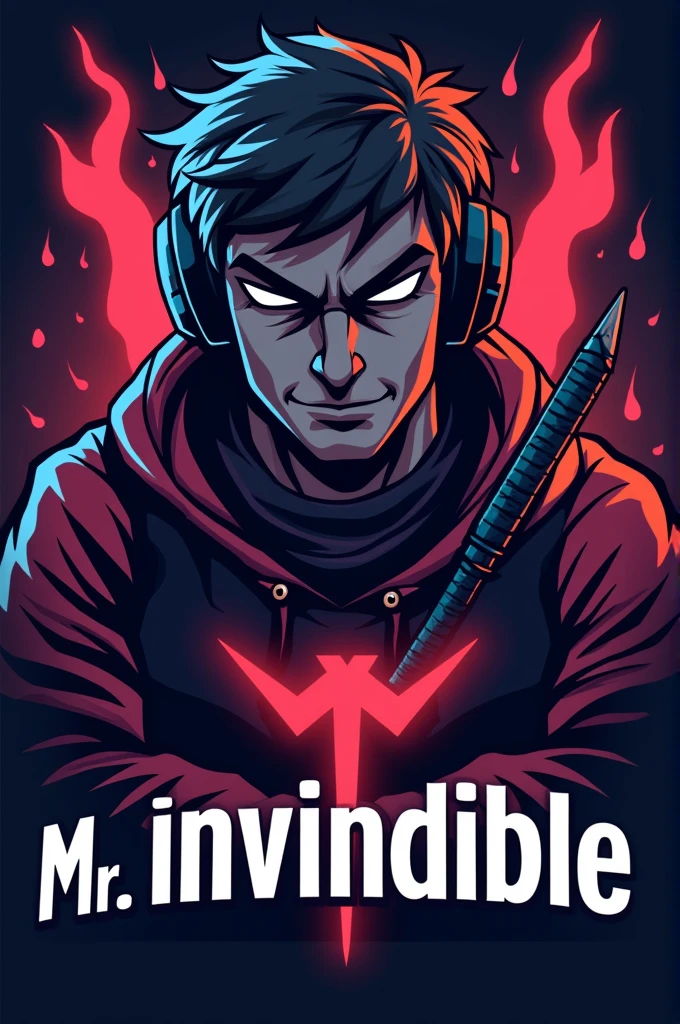 A male gamer logo with name mr. Invincible
