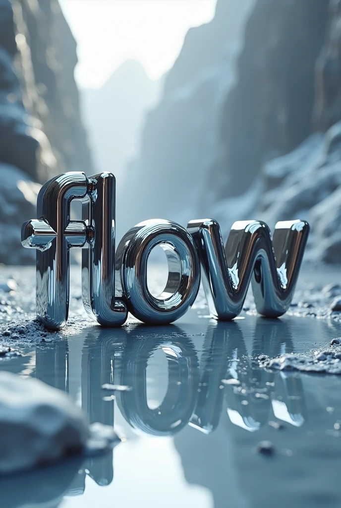 Make the cover of a music album, so that in the center it has the word flow, so that the word flow is chrome plated