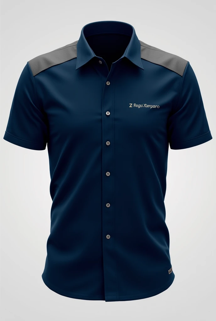 A shirt for an automotive parts company that is primarily dark blue with a hint of grey on the shoulders