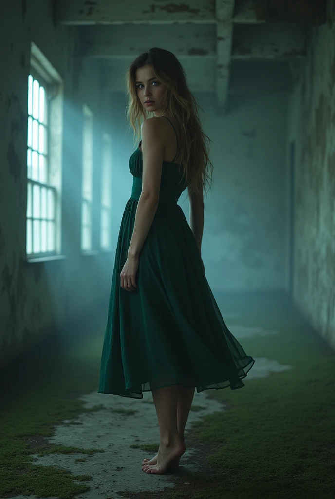 ( Kristina Pimenova teen with legs spread:1.6) (wind blows long, Messy hair:1.3), blue colored eyes, (cups), detailedeyes, detailed lips, (girl no, sensuous, whole body:1.5), (photo from several different angles:1.5), (creepy and scary indoor place, abandoned with fog and mist, neve, Green moss: 1.3), low neck, ray tracing, (best qualityer, 4K, 8k, high resolution, work of art:1.2), very detailled, (realisitic , photorealisitic, photorealisitic :1.37), HDR, ultra HD, work of art, proffesional, bright coloured, bokeh, studio lighting