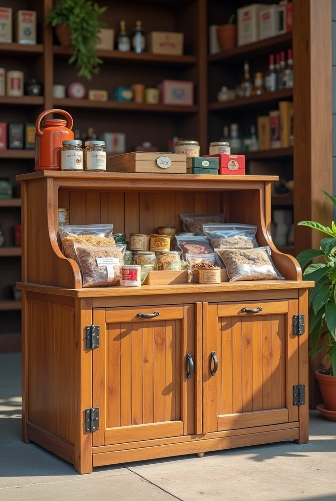 Create a wooden box to put products with a height of 100 centimeters, width 66 centimeters, length 86 centimeters, with 2 money slots and 2 doors opening at the back.