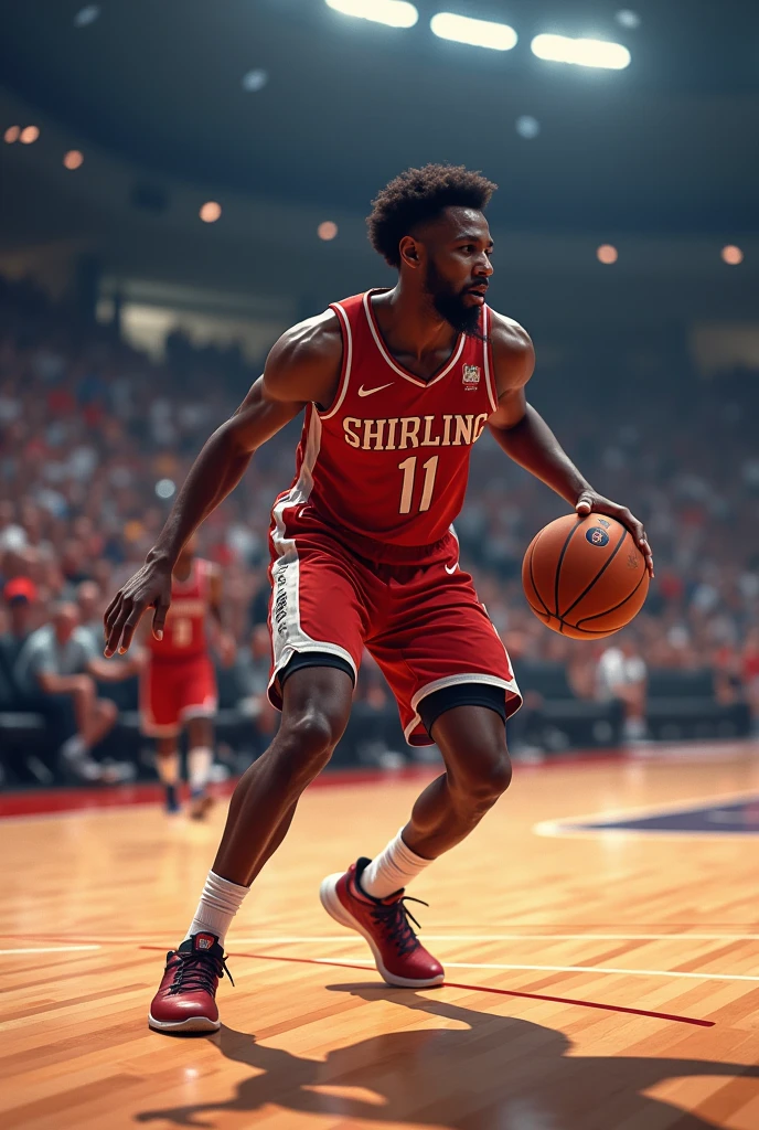 A basketball being dribbled