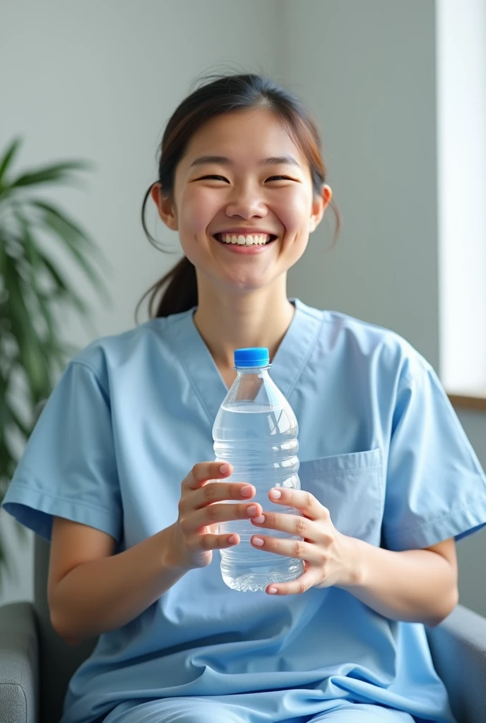 text2image(prompt='A patient smiling and holding a bottle of water, with a happy expression')