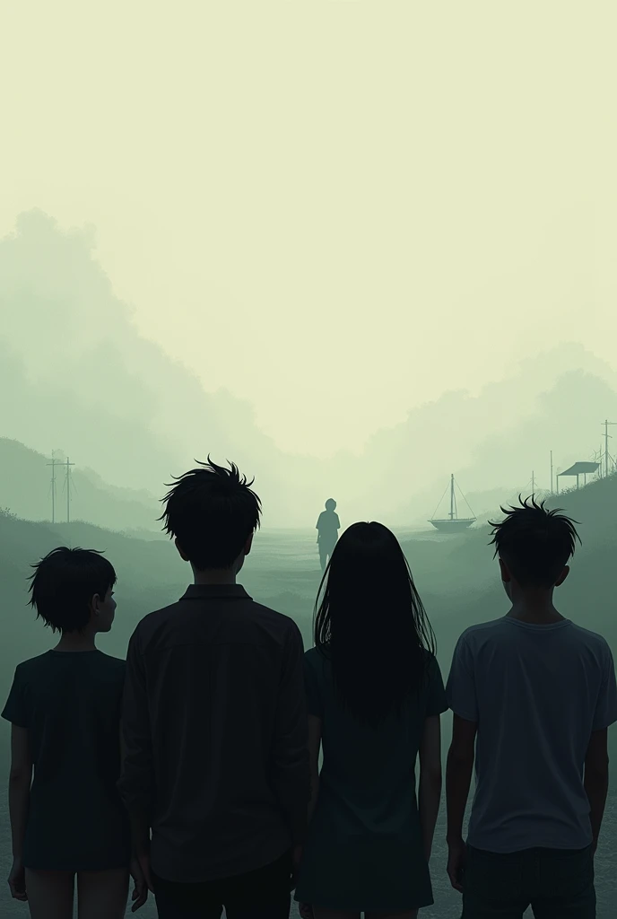 People look towards the horizon, concerned.  
