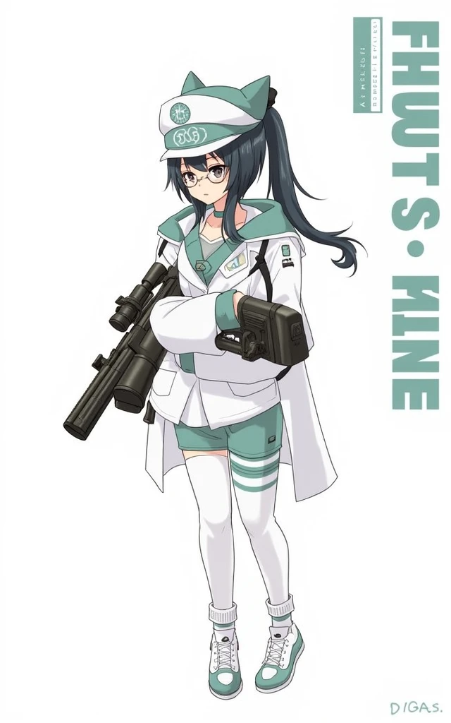 an anime girl wearing glasses with a heavy rilfe gun and a millitary cat hat,  scientist girl with labcoat, black hair, anime style, from girls frontline, fine details. girls frontline, girls frontline universe, girls frontline style, girls frontline, girls frontline cg, soft anime illustration, 2 0 2 2 anime style, 2022 anime style, pixiv contest winner, pretty anime character design, render of april
