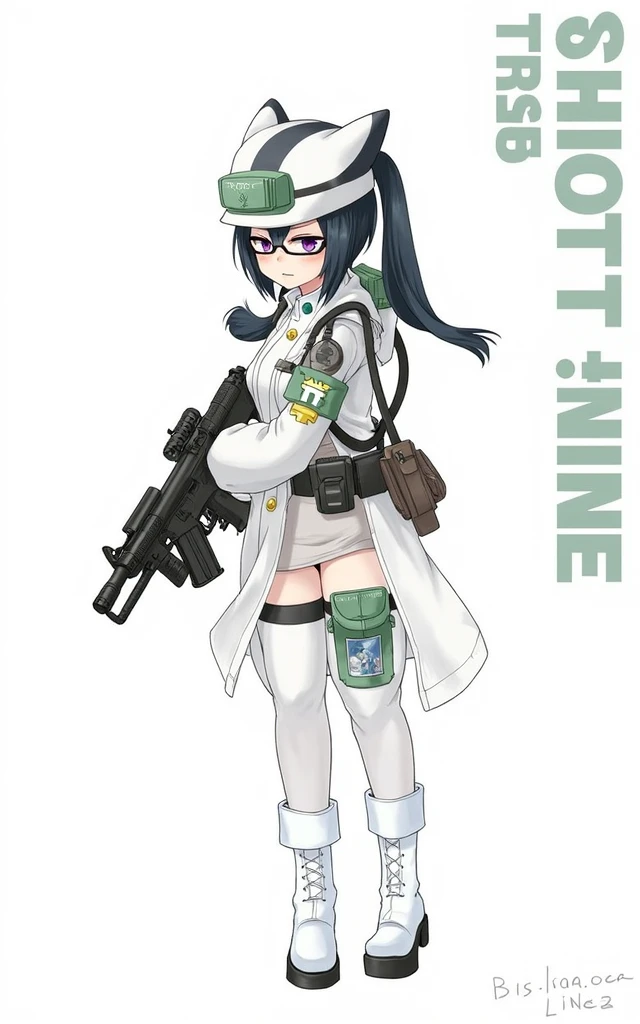 an anime girl wearing glasses with a heavy rilfe gun and a millitary cat hat, scientist girl with labcoat, black hair, anime style, from girls frontline, fine details. girls frontline, girls frontline universe, girls frontline style, girls frontline, girls frontline cg, soft anime illustration, 2 0 2 2 anime style, 2022 anime style, pixiv contest winner, pretty anime character design, render of april