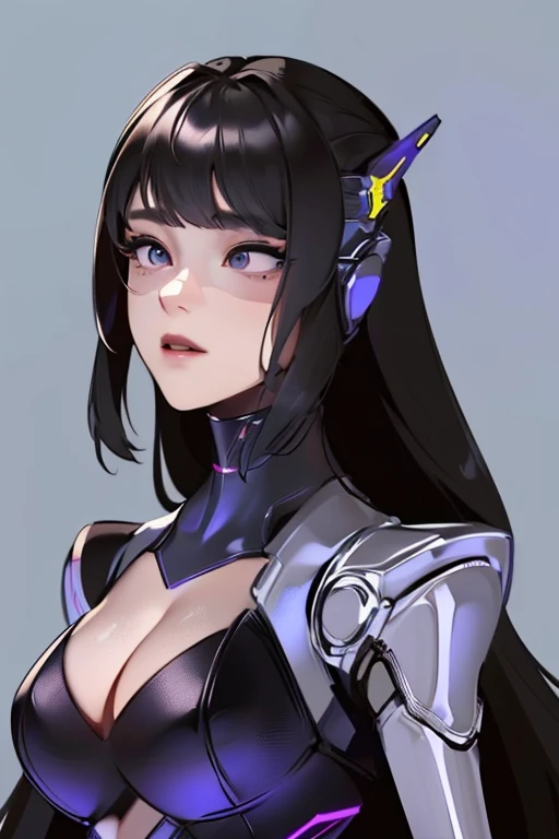 (masterpiece),(Highest quality),(Super detailed),(Best illustrations),(Best Shadow),(Absurd),(Detailed Background),(so beautiful), 16K, 8K, 4K,(Best Shadow),empty eyes,robotization,woman ,big bust,Robot Joint ,Metal skin,Black Suit,long hair,a black suit that covers the whole body