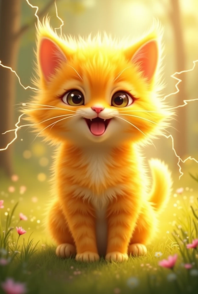 Cute yellow cat with yellow lightning like joy in mlbb