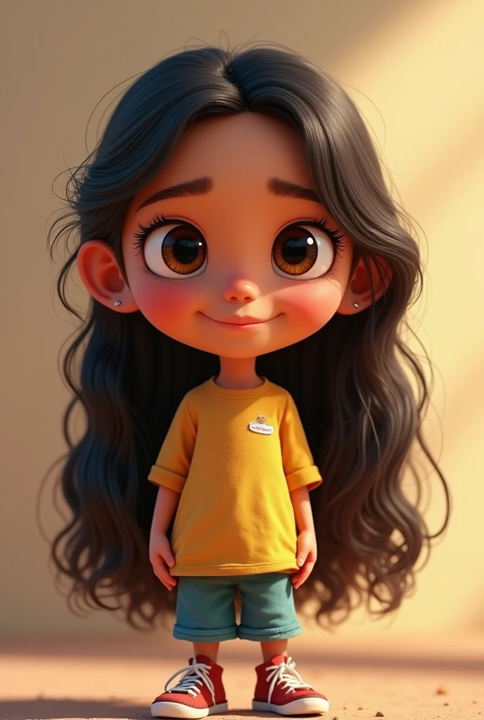 (À la manière de Pixar) Un portrait à hauteur de taille d&#39;une jeune fille mexicaine aux cheveux longs, texture naturelle de la peau, textures 4k, HDR, complexe, très détaillé, netteté, hyper détaillé