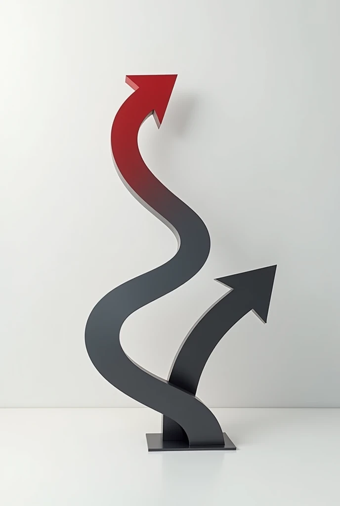Create a curved arrow sign to show three different directions at a same time, without background or sign boards or buttons 