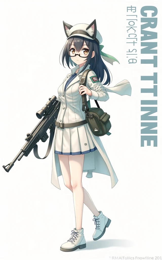 an anime girl wearing glasses with a heavy rilfe gun and a millitary cat hat, scientist girl with labcoat, black hair, anime style, from girls frontline, fine details. girls frontline, girls frontline universe, girls frontline style, girls frontline, girls frontline cg, soft anime illustration, 2 0 2 2 anime style, 2022 anime style, pixiv contest winner, pretty anime character design, render of april