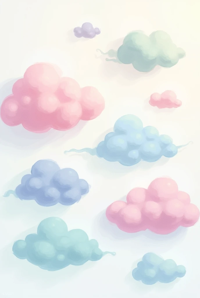Clouds made of cotton candy in pastel colors, image in simple and drawn