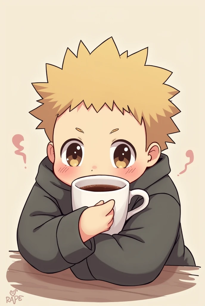 Suguru Geto Jjk hugging a coffee digital art cute style