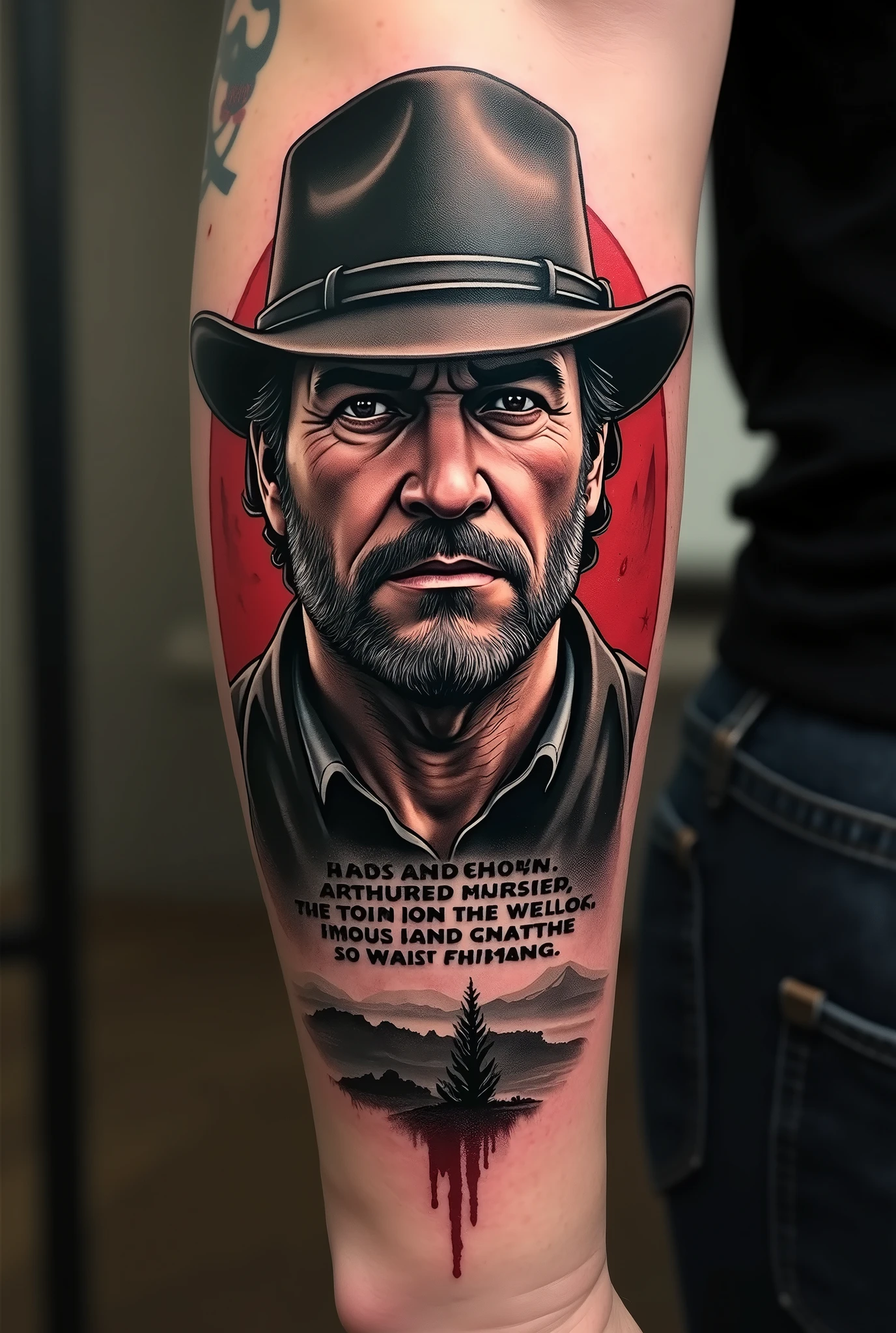 arthur morgan into tattoo with quote