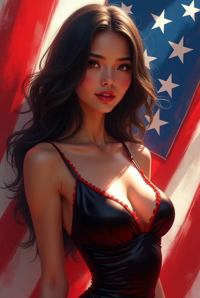 a very beautiful woman in a red and black dress with a red white blue background, gorgeous digital art, beautiful gorgeous digital art, elegant digital painting, beautiful digital artwork, glossy digital smile unbelivable, stunning digital art, 8k high quality detailed art, detailed woman, beautiful digital art, digital art high quality, style digital art, beautiful woman, masterpice, super portrait, super resolution