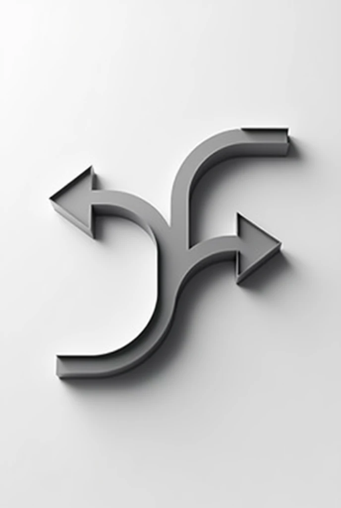Create a curved arrow sign to show three different directions at a same time, without background or sign boards or buttons 