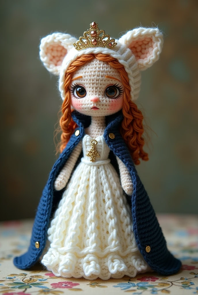 Amigurumi queen dress and cape, white and navy blue
