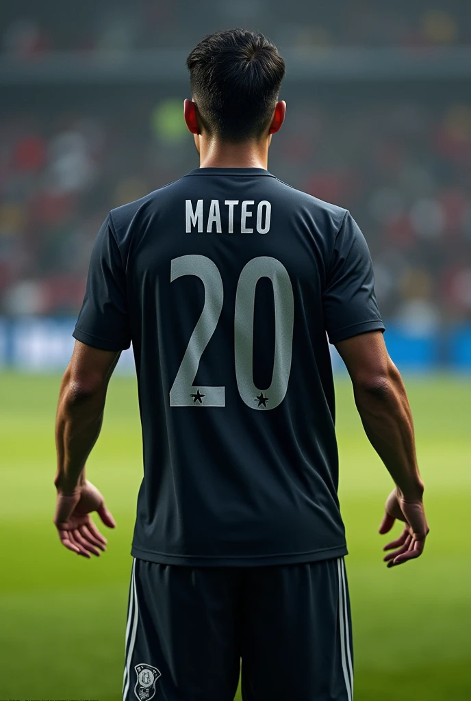 Dark colored soccer uniform with Mateo&#39;s name and number 20 
