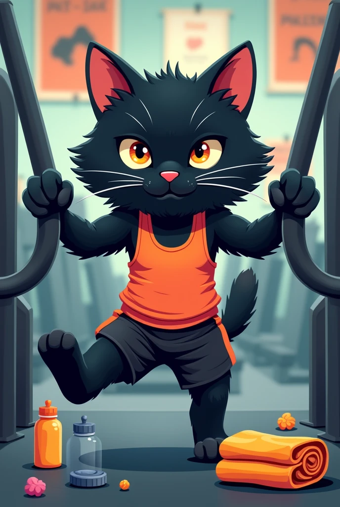 Cute Black cat leg day in gym