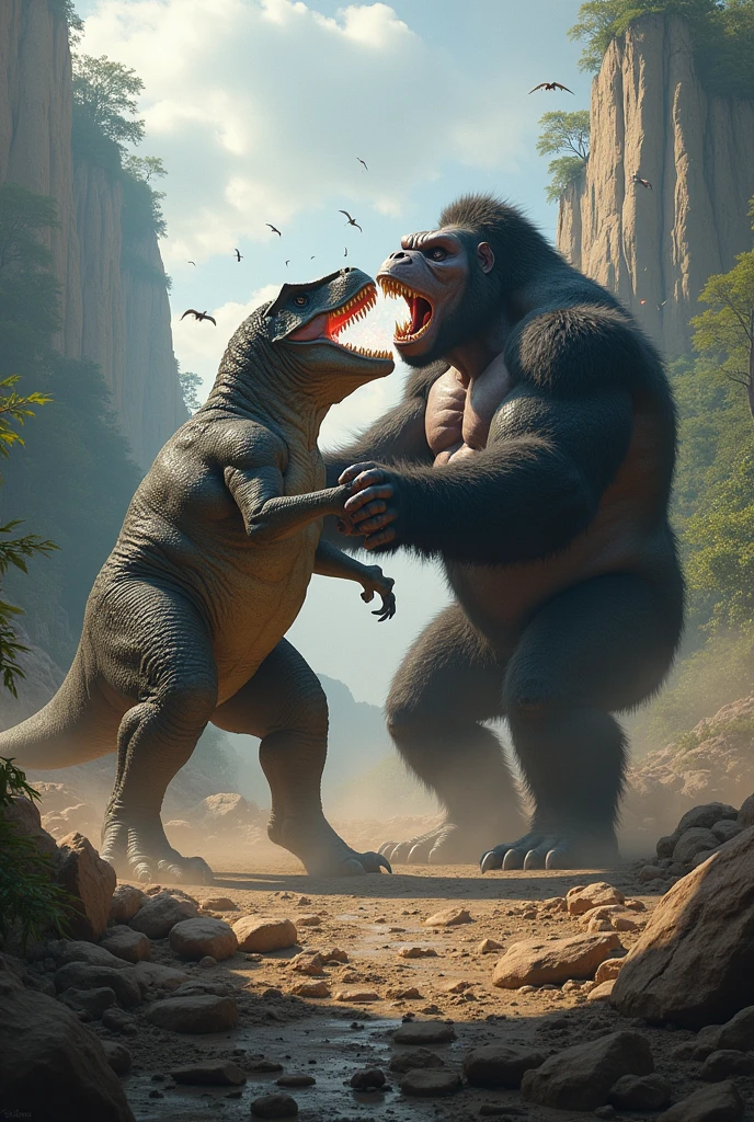 Dinosaur vs king kong fighting