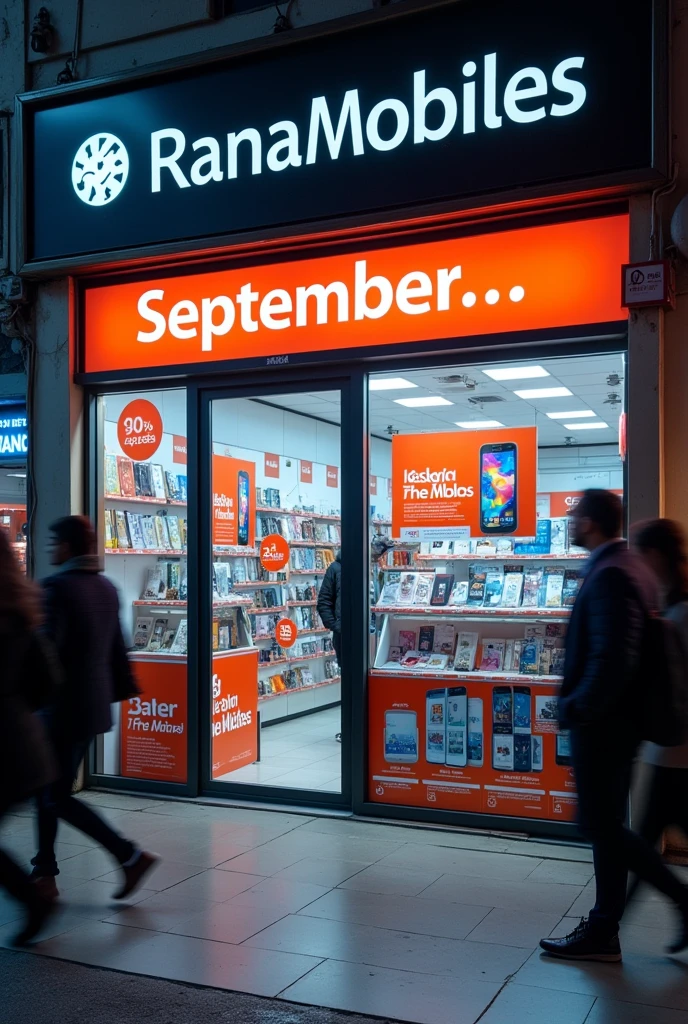 Mobile store image with new month September and new deals banner realstic photo shop name is Rana mobiles.