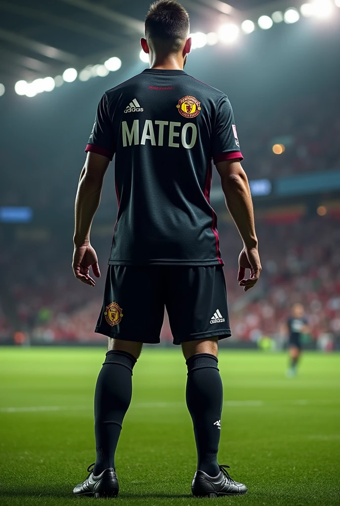 Dark colored soccer uniform with Mateo's name on it