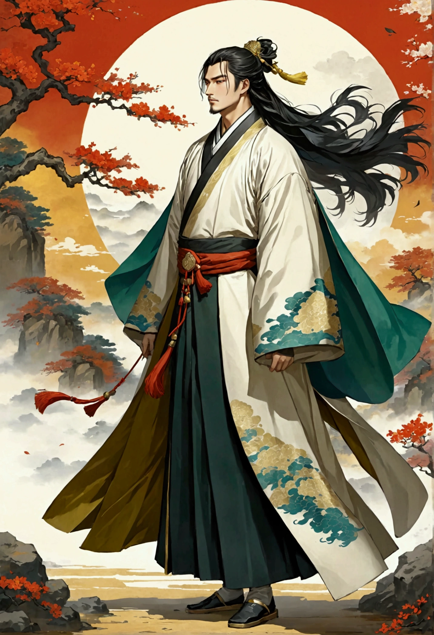 Three Kingdoms Zhuge Liang, Clothes made of a coat, wind, youth, Full body exposed, face