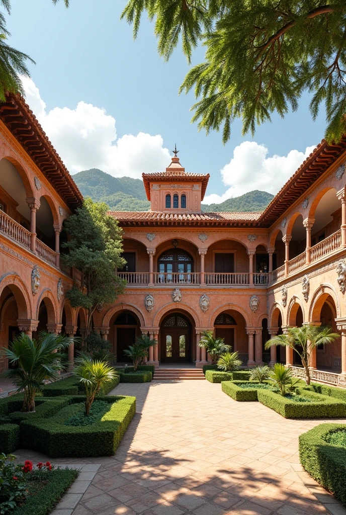 Cultural center in Huaquechula Puebla closed space I type render with open-air spaces on one floor