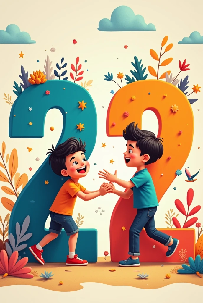 Make a image of number 22 with two boys